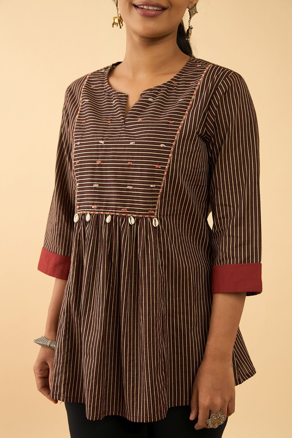 Black Block Printed Pure Cotton Short Top image number null