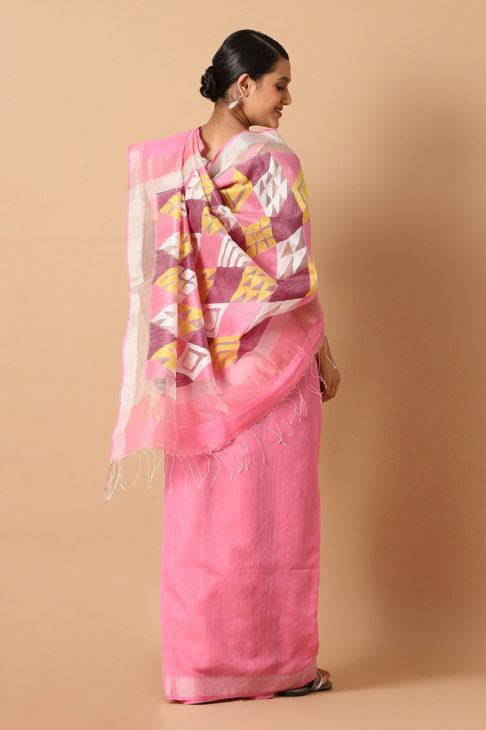 Light Pink Pure Silk Cotton Jamdani Saree image number null