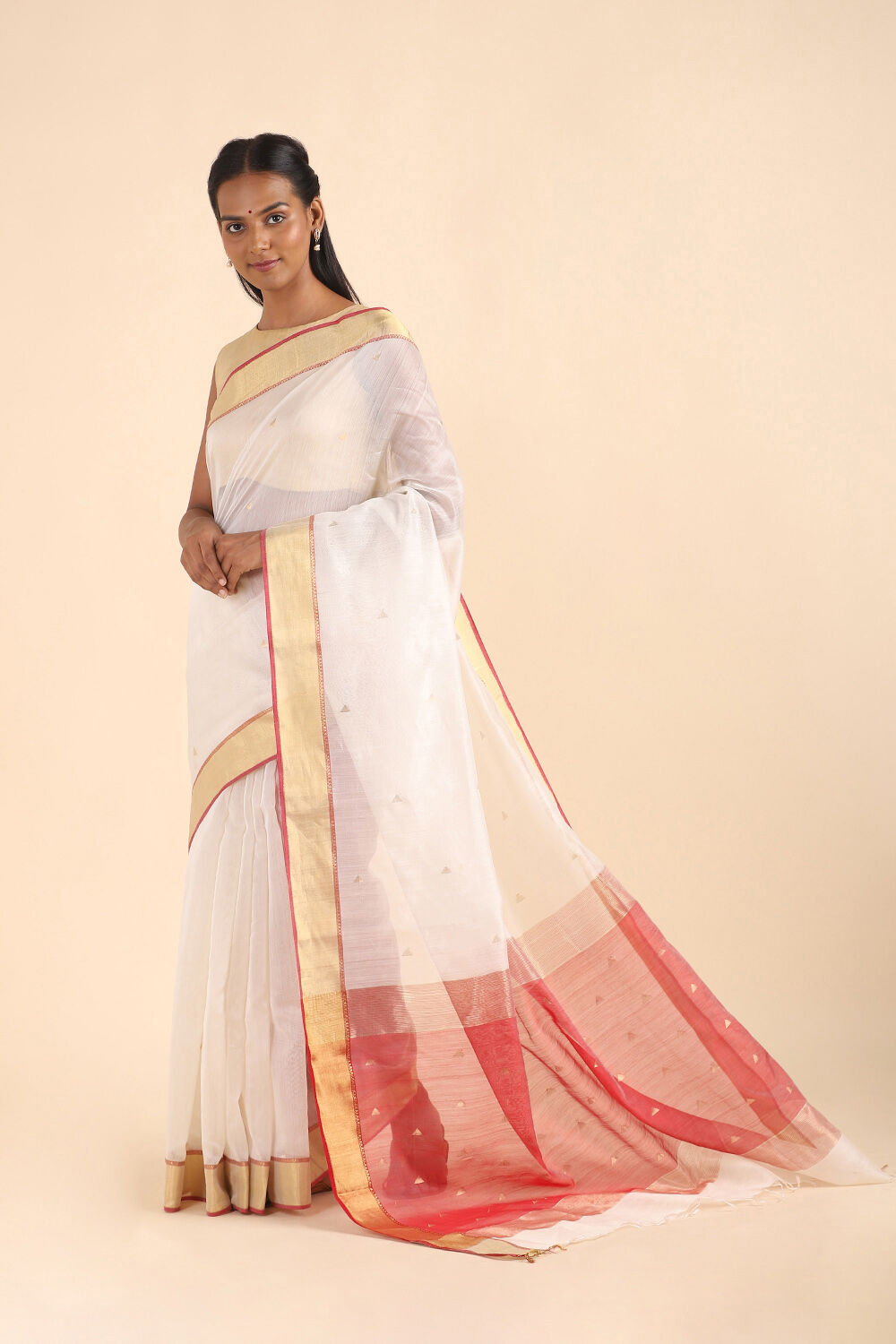 Off White Pure Silk Cotton Maheshwari Saree image number null