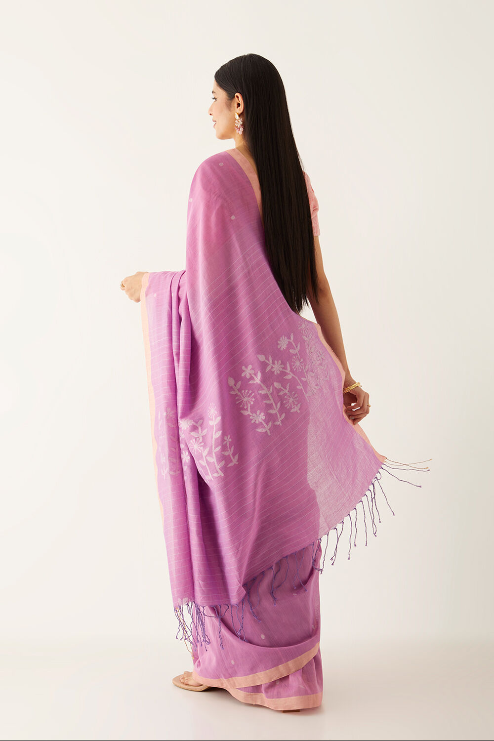 Violet Pure Cotton Bengal Saree image number null