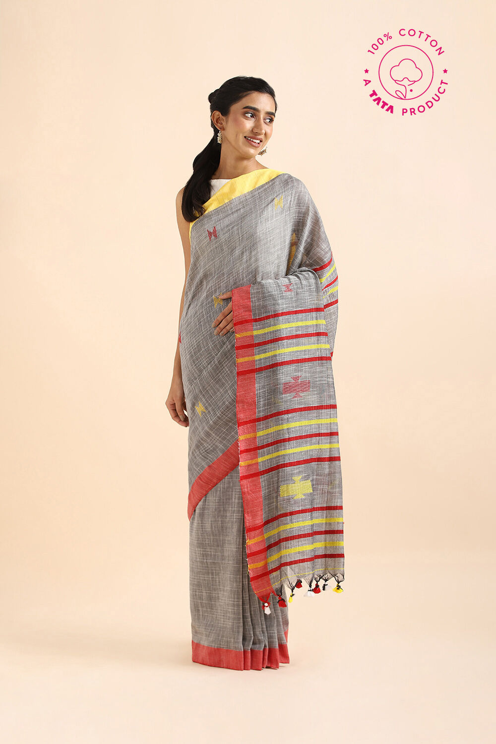 Grey Pure Cotton Bengal Saree image number null