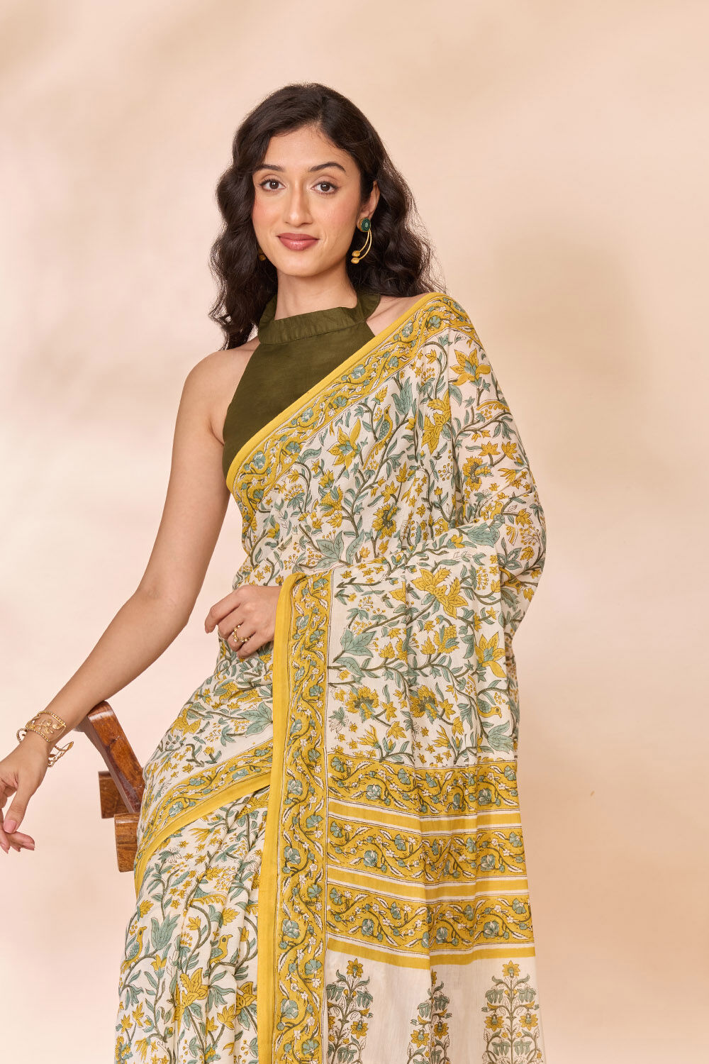 Off White Rajasthan Pure Cotton Printed Sanganeri Saree image number null