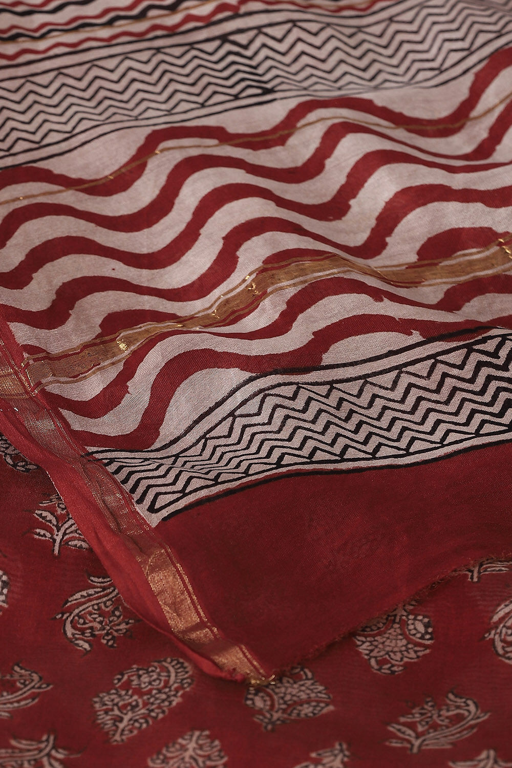 Dark Red Pure Silk Cotton Bagru Printed Saree image number null