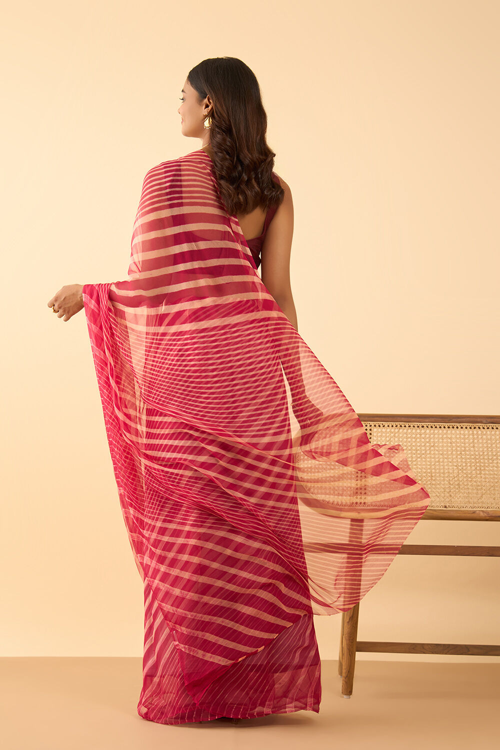 Dark Red Pure Silk Georgette Tie And Dye-Lehariya Saree image number null