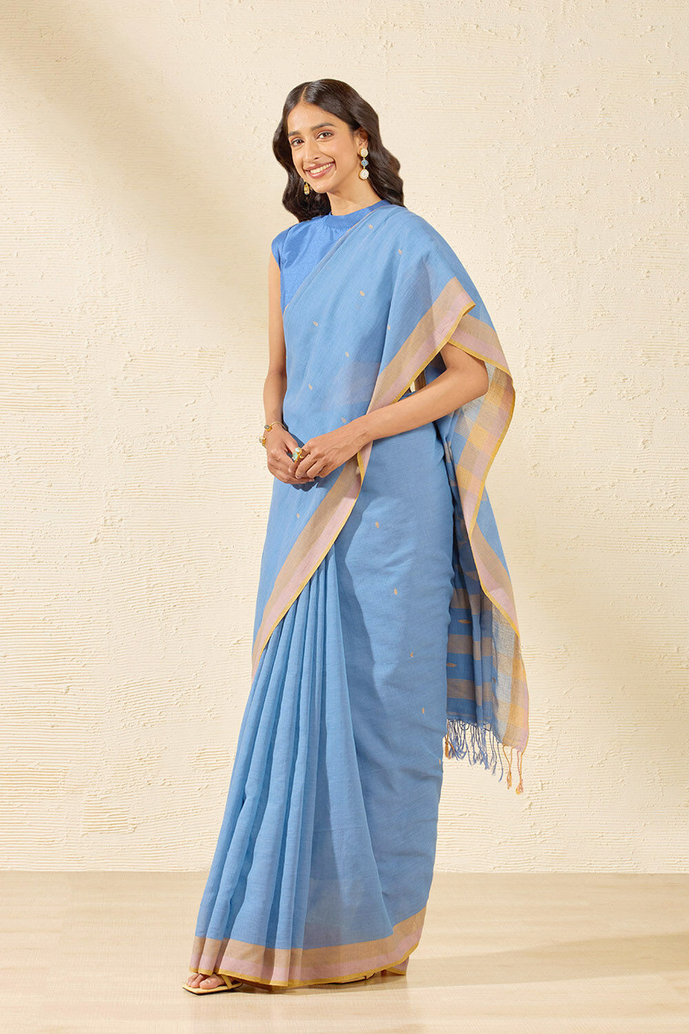 Blue Bengal Pure Cotton Jamdani Saree image number null