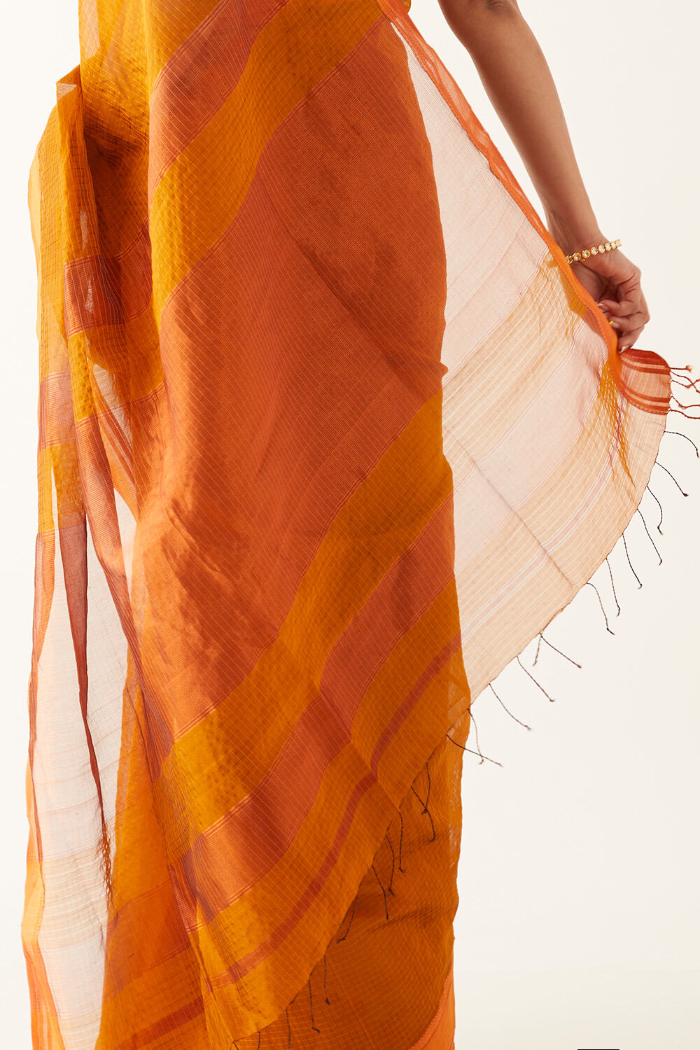 Dark Yellow Pure Silk Cotton Maheshwari Saree image number null