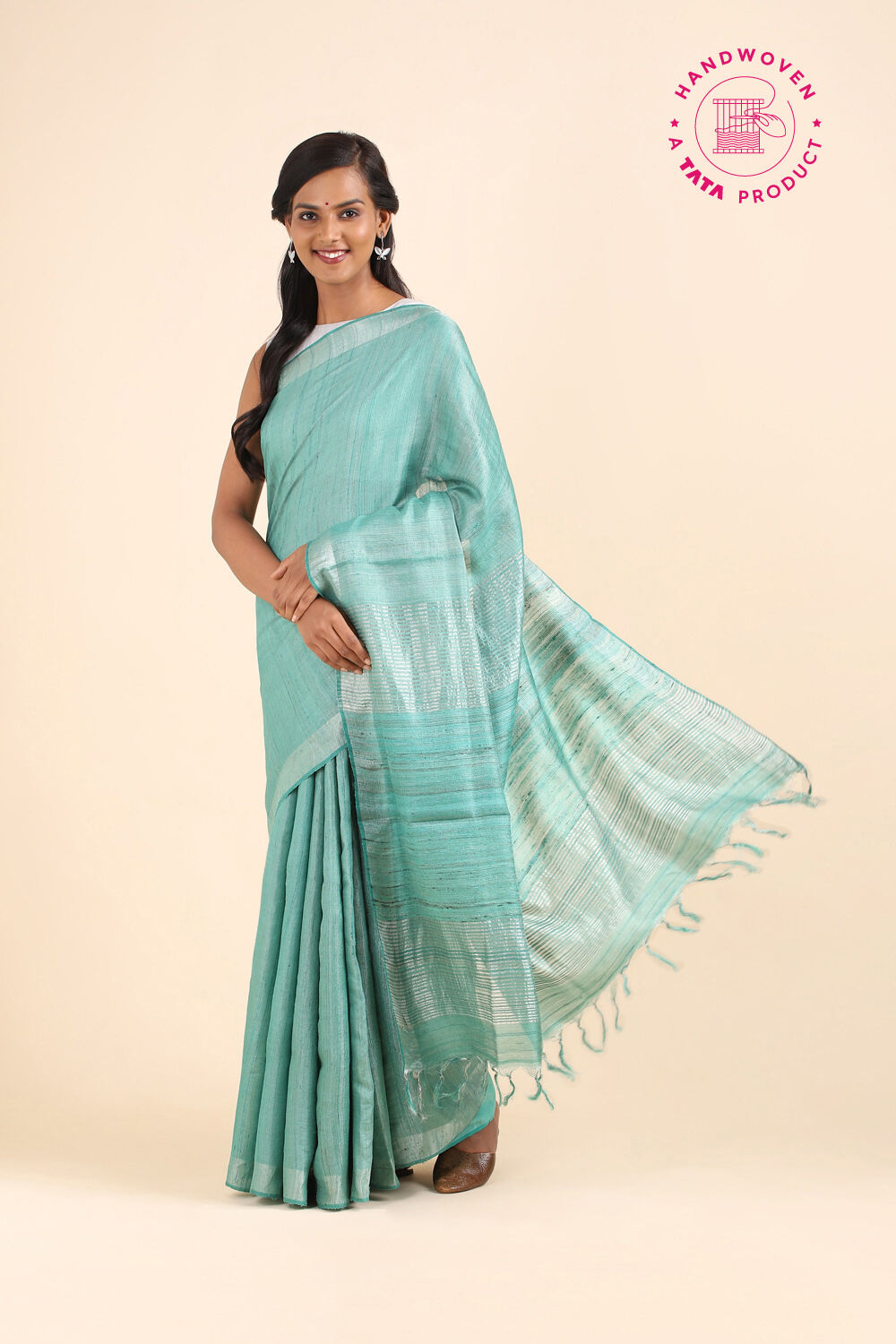 Light Blue Pure Tussar Silk Bhagalpuri Saree image number null