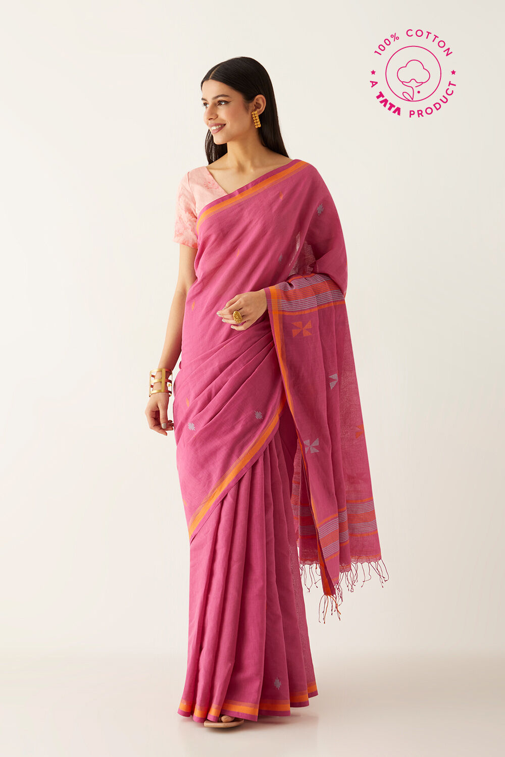Dark Pink Pure Cotton Bengal Jamdani Saree image number null