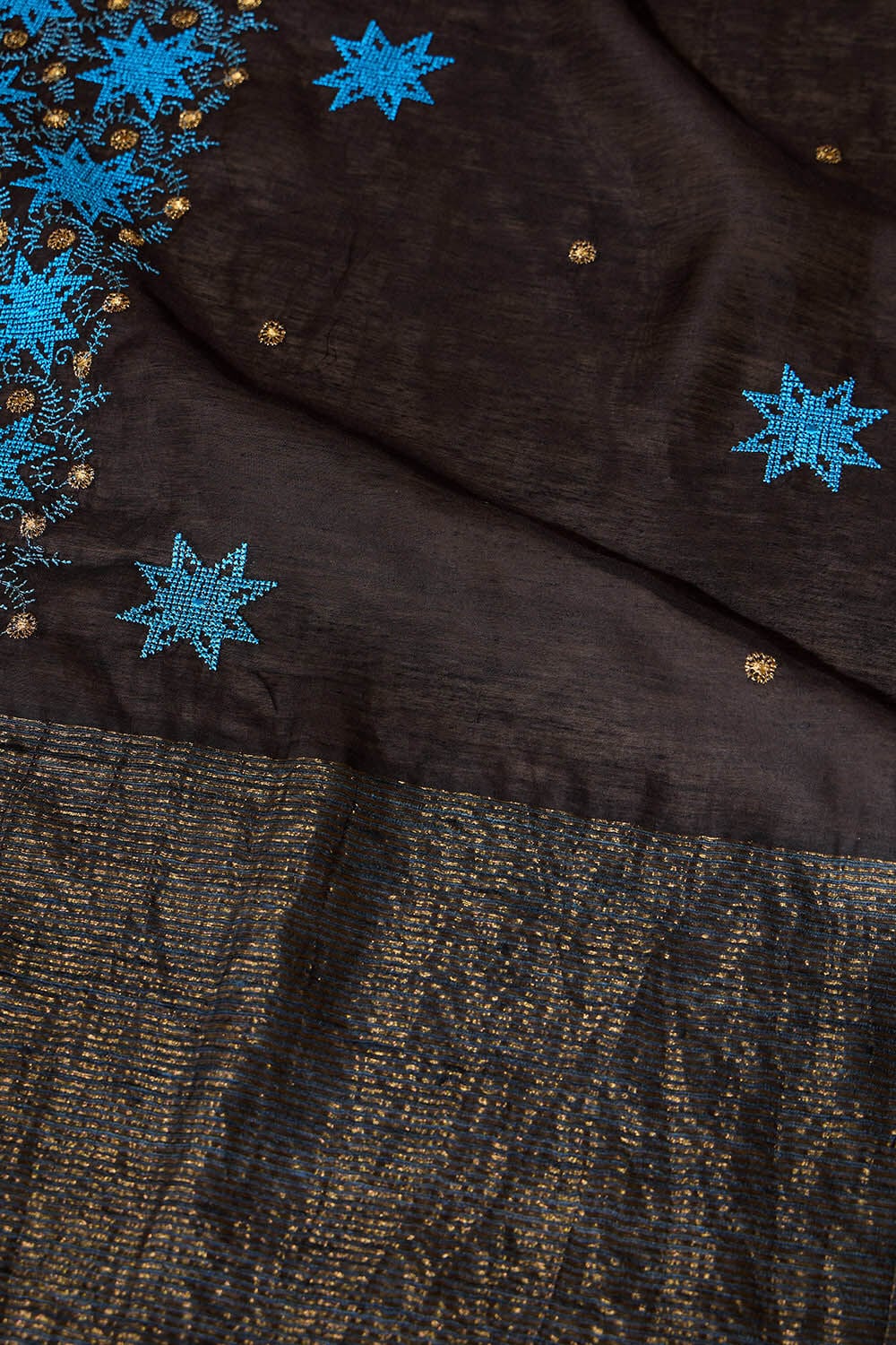 Black Pure Silk Linen Embroidered Saree image number null