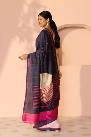 Dark Blue Bengal Pure Silk Hand Painted Saree thumbnail image number null