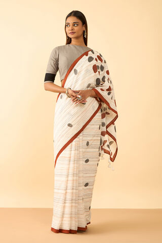Off White Maharashtra Hand Painted Khadi Cotton Saree image number