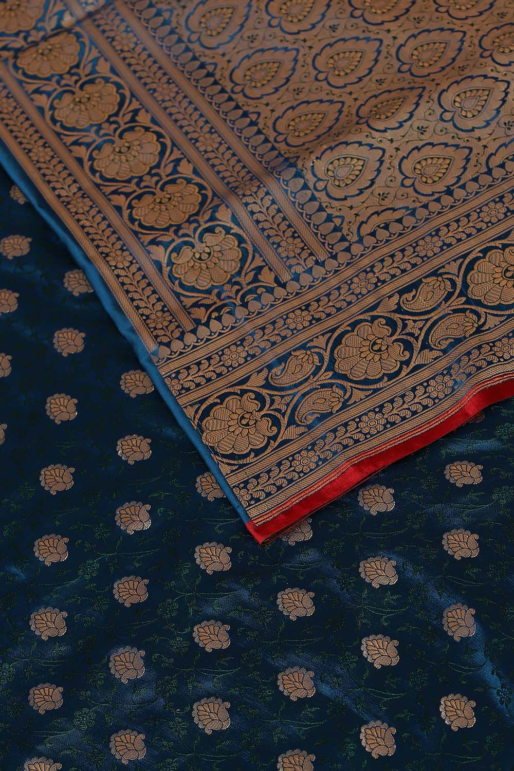Dark Blue Pure Silk Banarasi Tanchoi Saree image number null