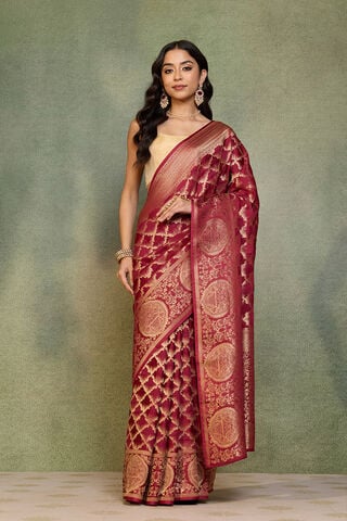 Dark Red Woven Pure Viscose Saree thumbnail image number null