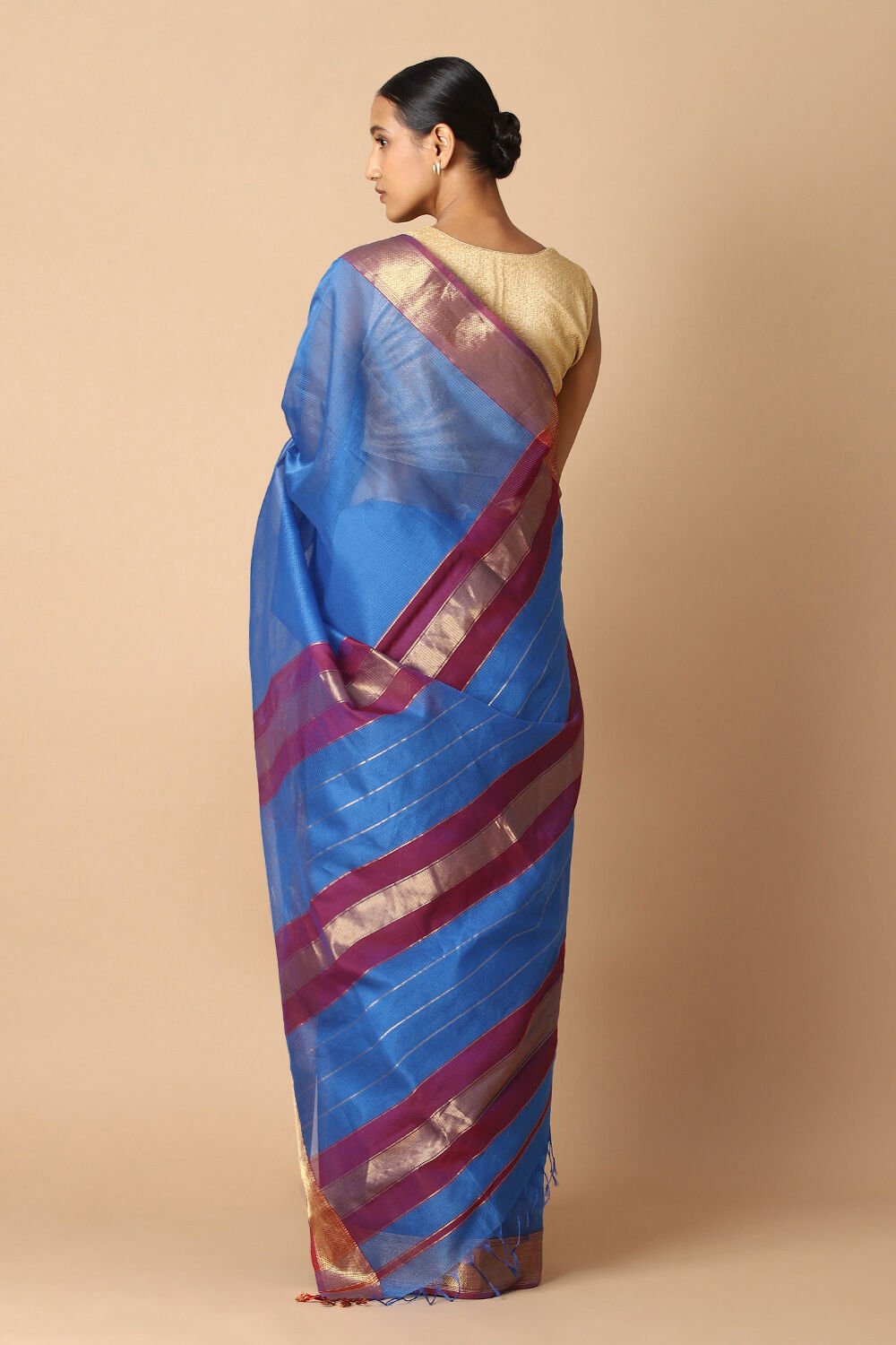 Blue Pure Silk Cotton Maheswari Saree image number null