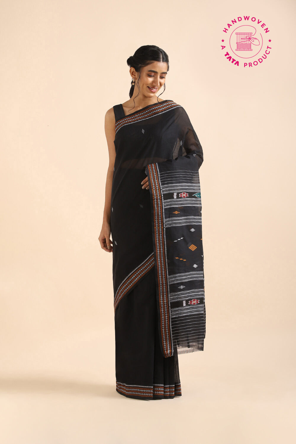 Black Pure Cotton Odissa Ikat Saree image number null