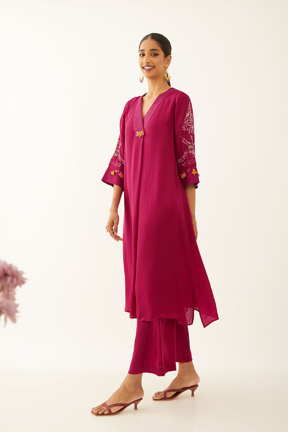 Red Viscose Embroidered Kurta Set image number null