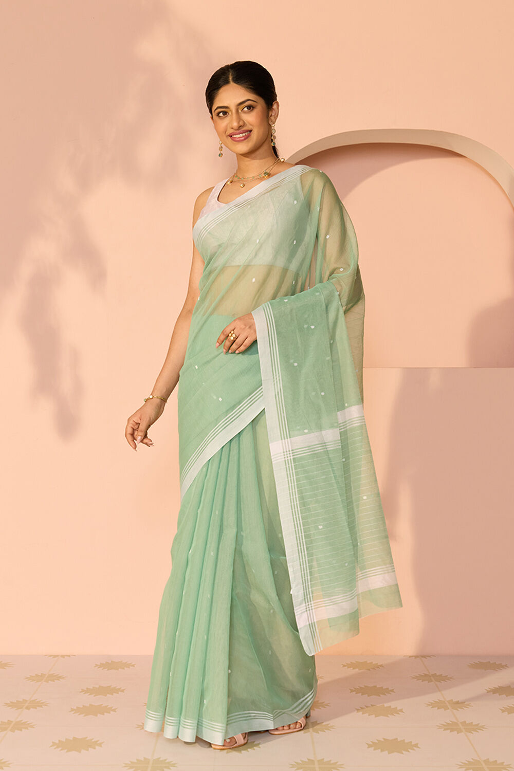 Green Woven Pure Silk Cotton Chanderi Saree image number null