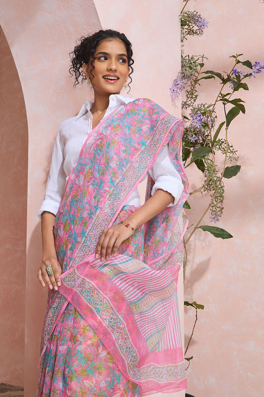 Light Pink Rajasthan Pure Cotton Kota Printed Mukaish Saree image number null