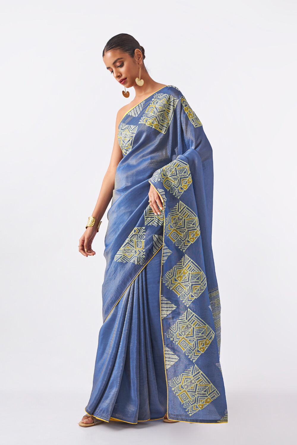Blue Pure Organza Tissue Printed Saree image number null