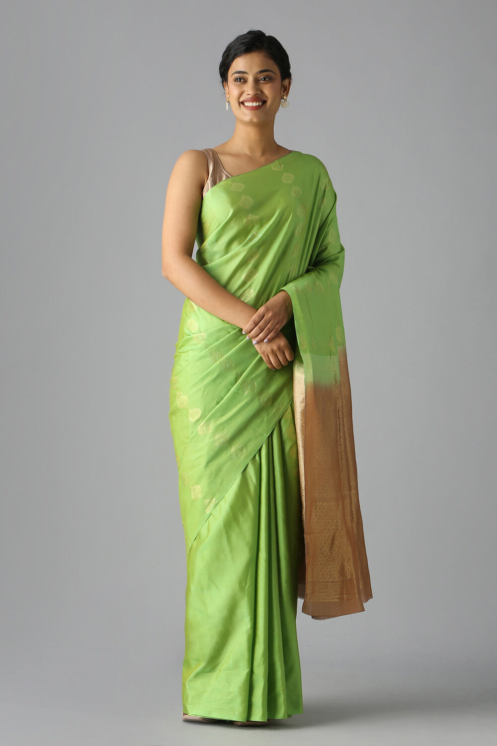 Green Pure Silk Tencel South Saree image number null