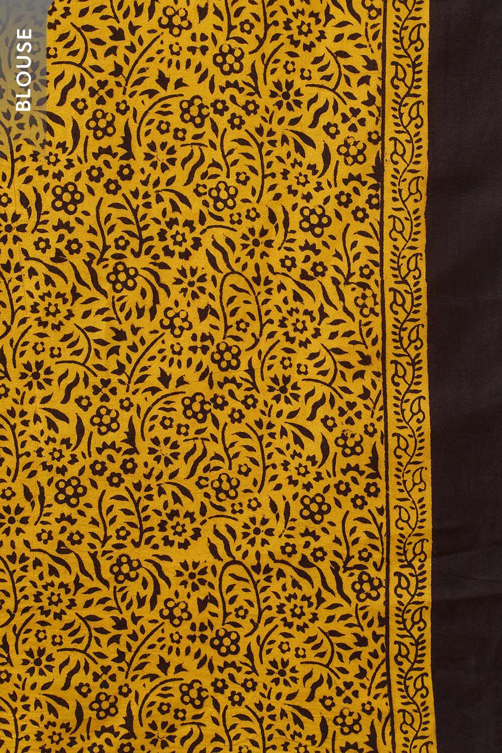 Yellow Bagh Block Printed Pure Cotton Saree image number null