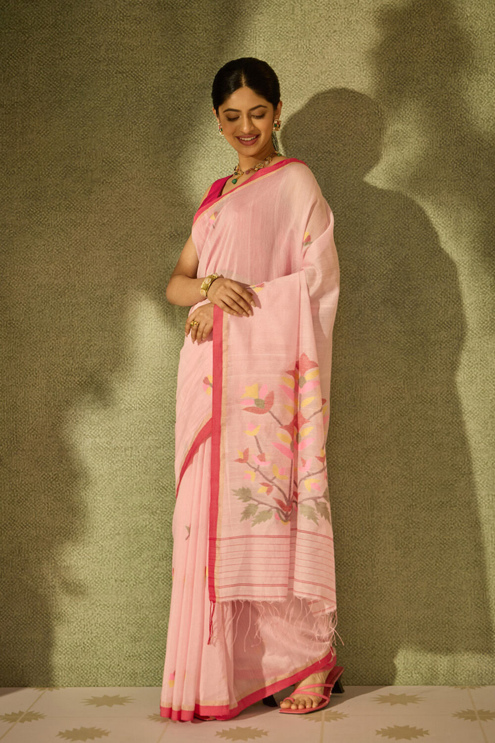 Light Pink Bengal Pure Silk Cotton Jamdani Saree image number null