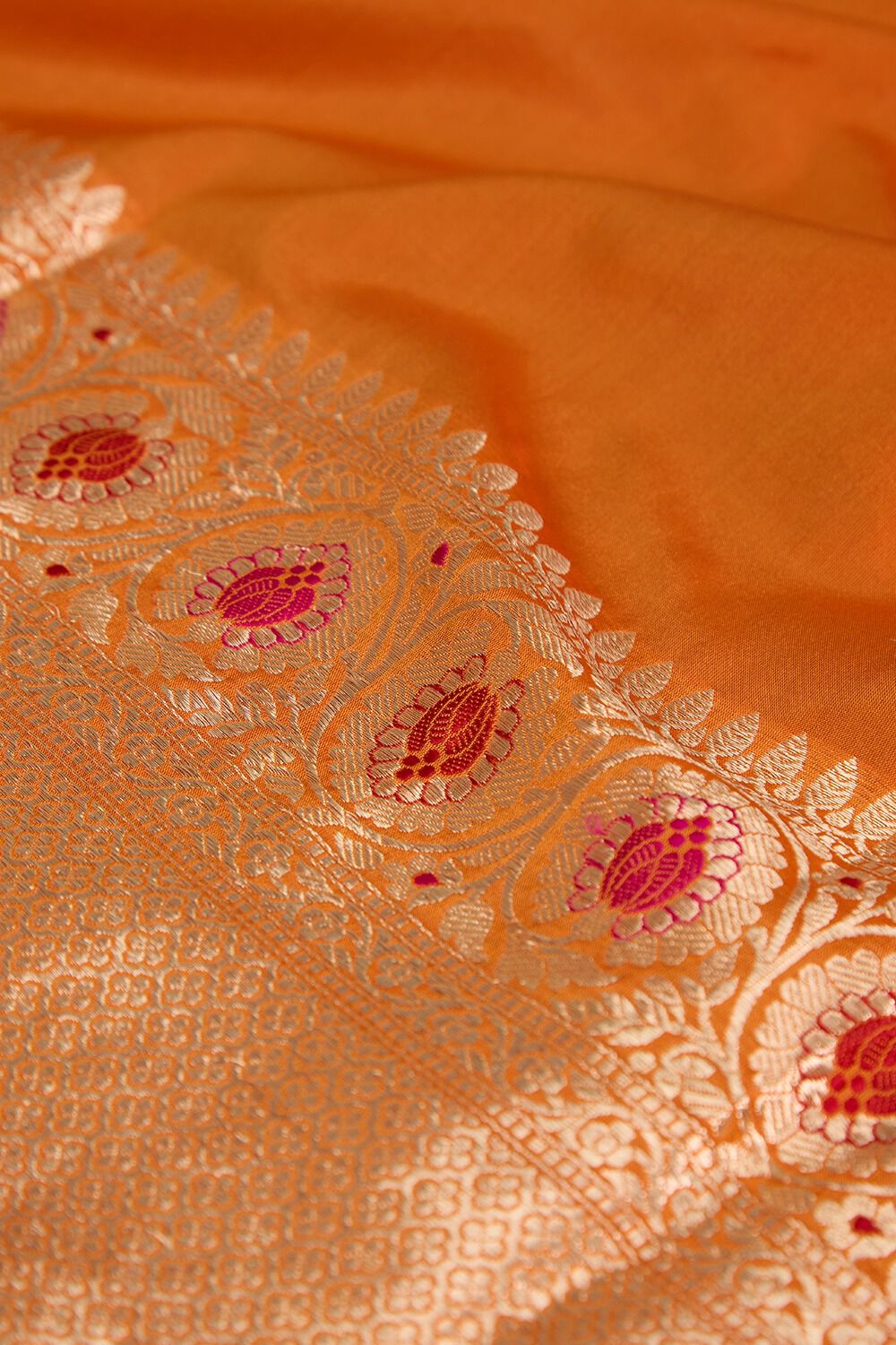 Orange Pure Silk Kadwa Banarasi Saree image number null