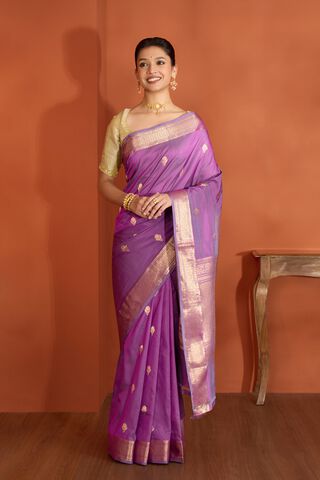 Violet Silk Viscose Kadwa Banarasi Saree thumbnail image number null