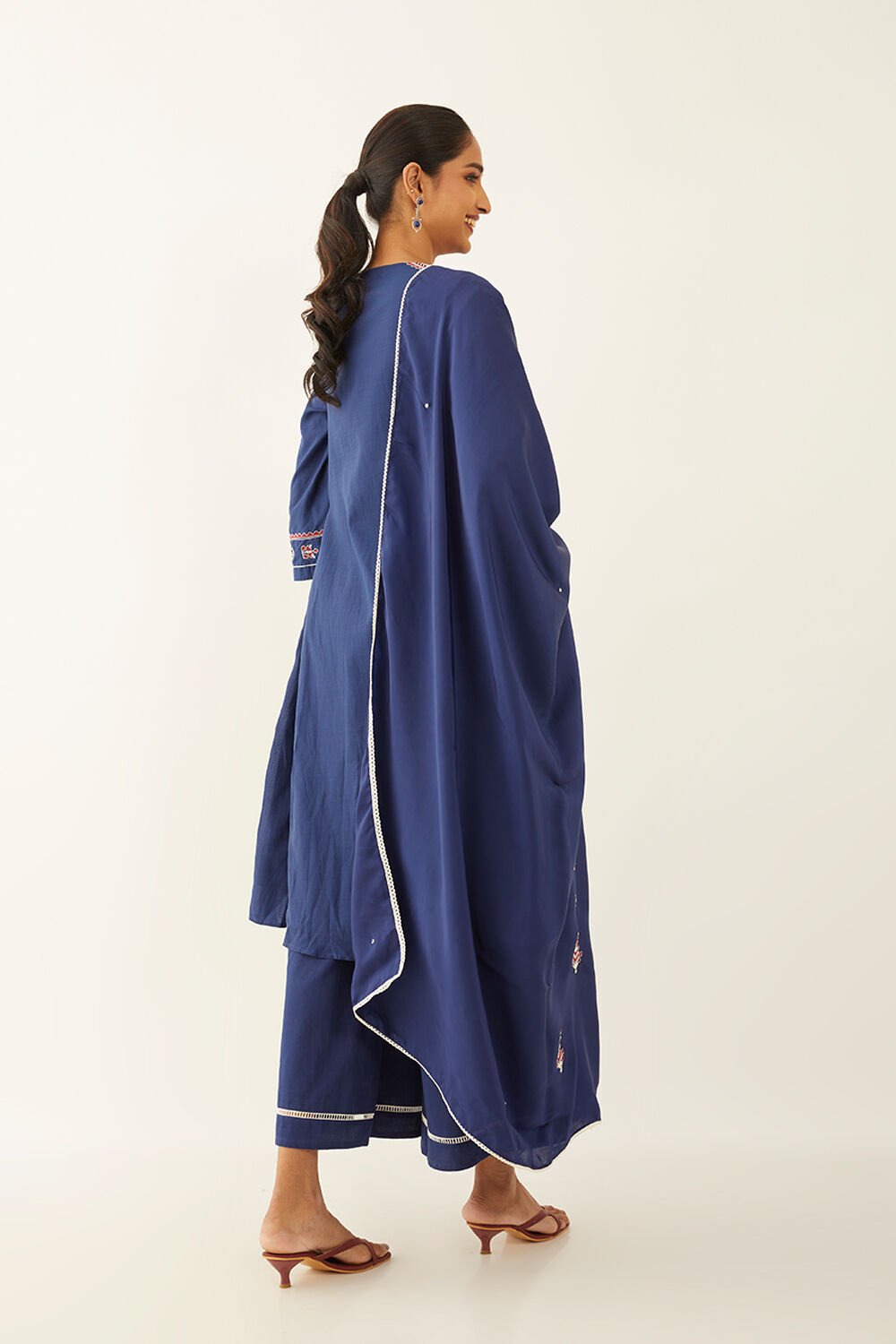 Blue Viscose Embroidered Kurta Set image number null