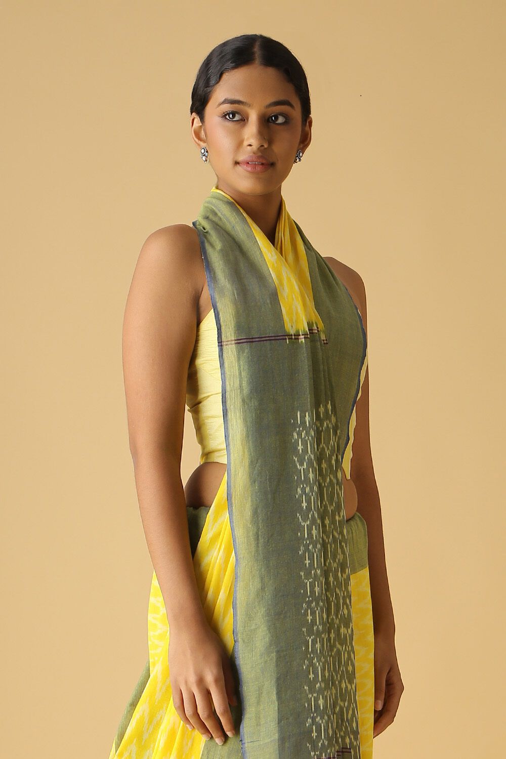 Light Yellow Pure Cotton Pochampalli Ikat Saree image number null