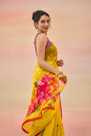 Yellow Bengal Printed Embroidered Viscose Georgette Saree thumbnail image number null