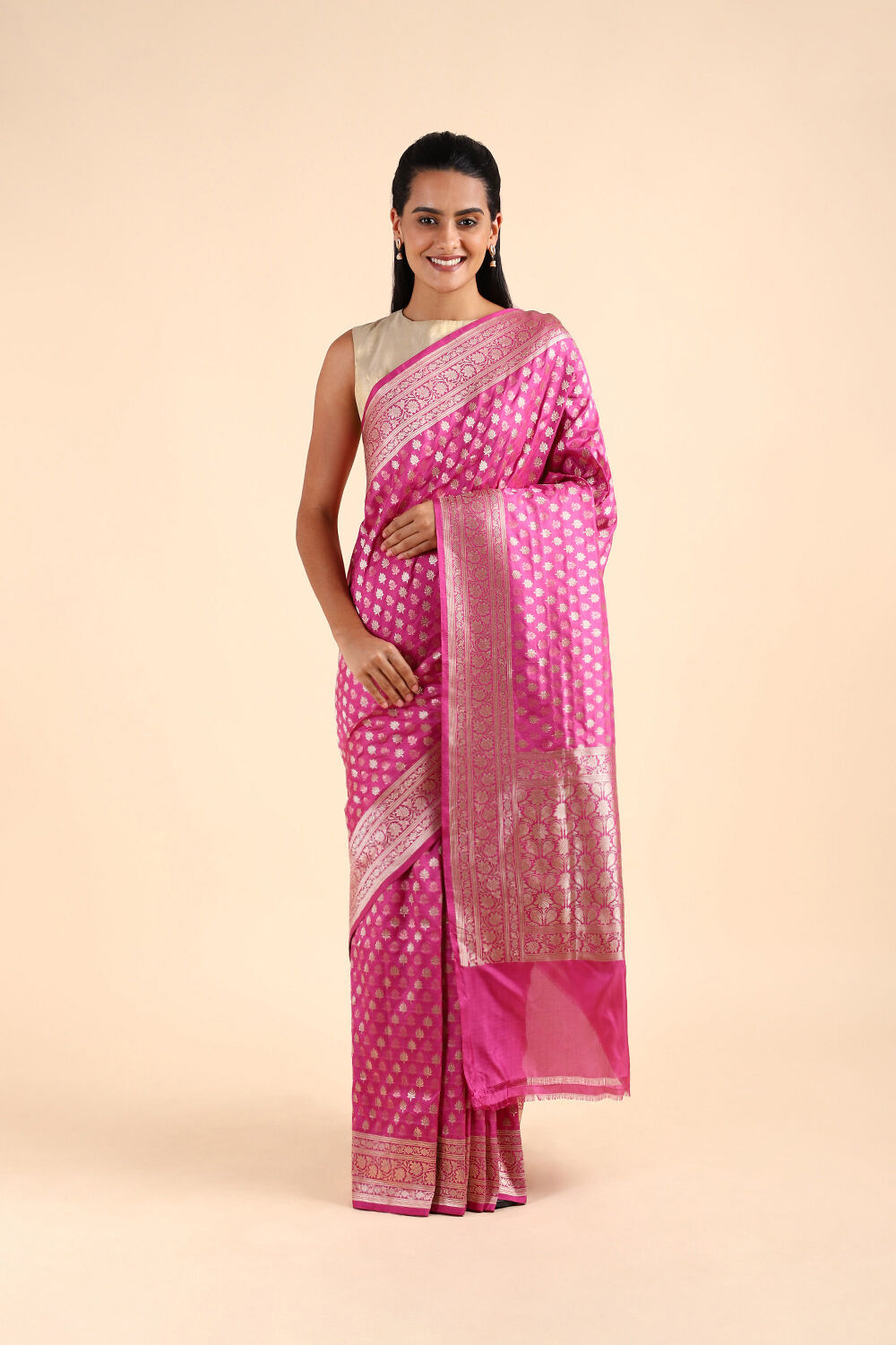 Dark Pink Pure Silk Banarasi Saree image number null