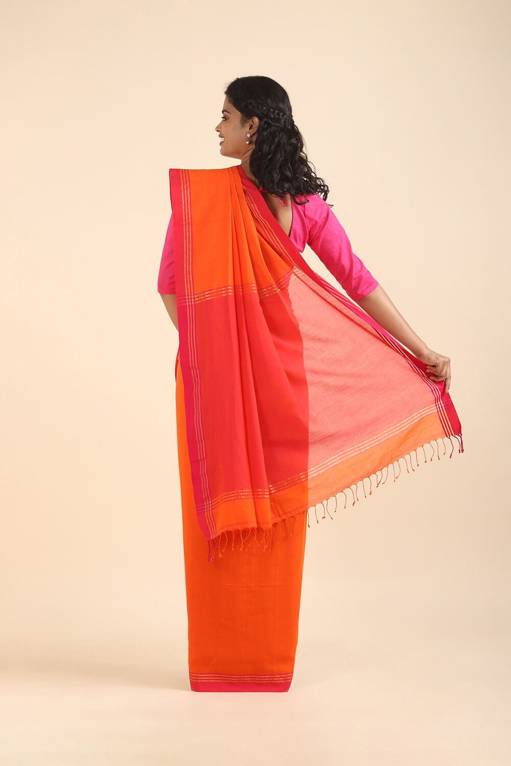Orange Pure Cotton Bengal Saree image number null