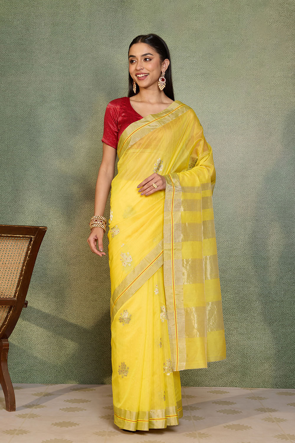Yellow Woven Pure Silk Cotton Chanderi Saree image number null