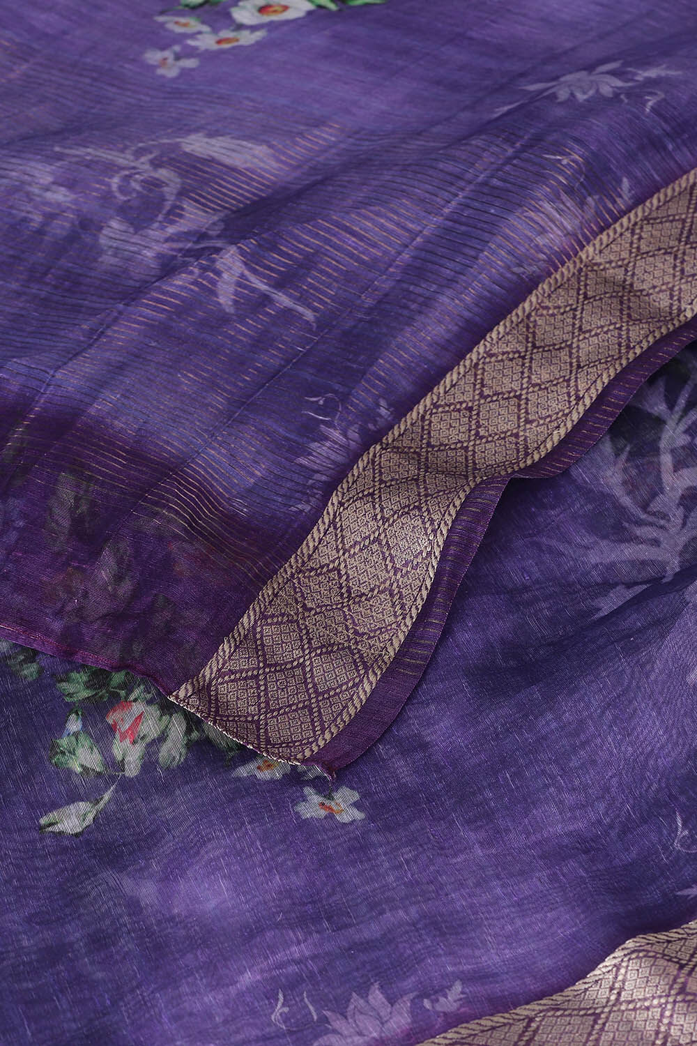 Purple Pure Silk Linen Digital Printed Saree image number null