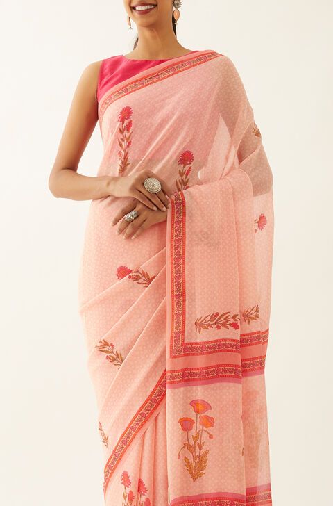 Light Pink Viscose Georgette Printed Saree