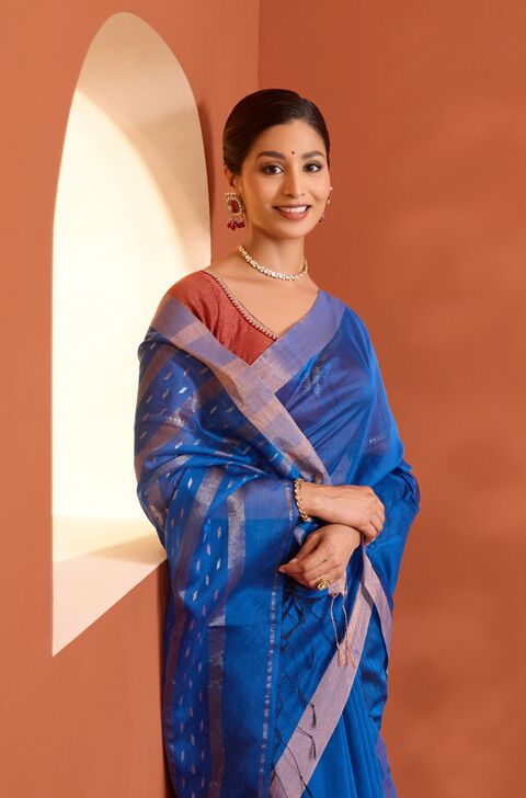 Blue Bengal Pure Silk Cotton Jamdani Saree