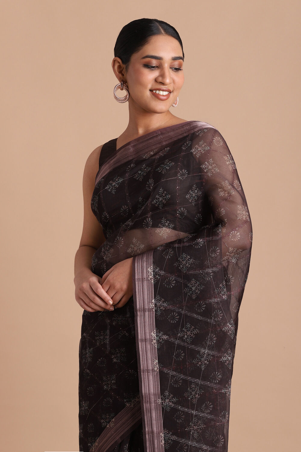 Brown Pure Embroidered Saree image number null