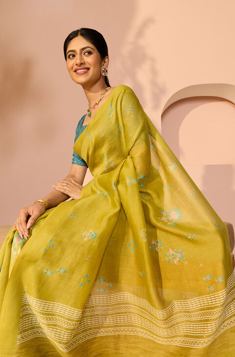 Green Mukaish Pure Silk Cotton Saree