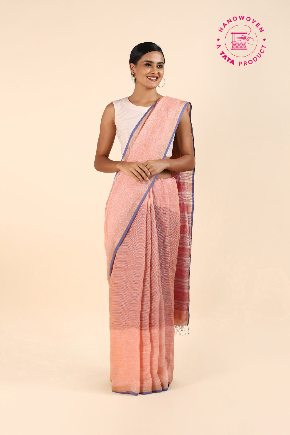 Pink Pure Linen Bengal Saree image number null