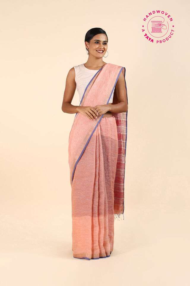 Pink Pure Linen Bengal Saree