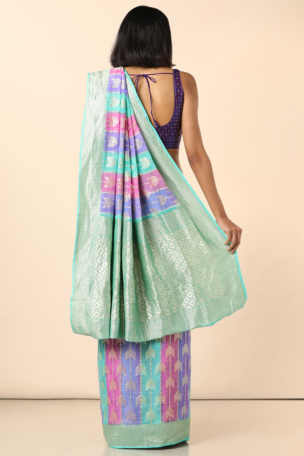 Multicolored Pure Georgette Banarasi Saree image number null