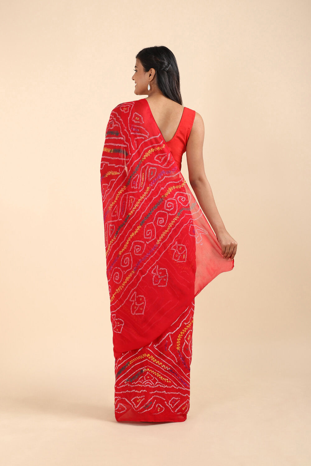 Red Pure Georgette Bandhani Saree image number null