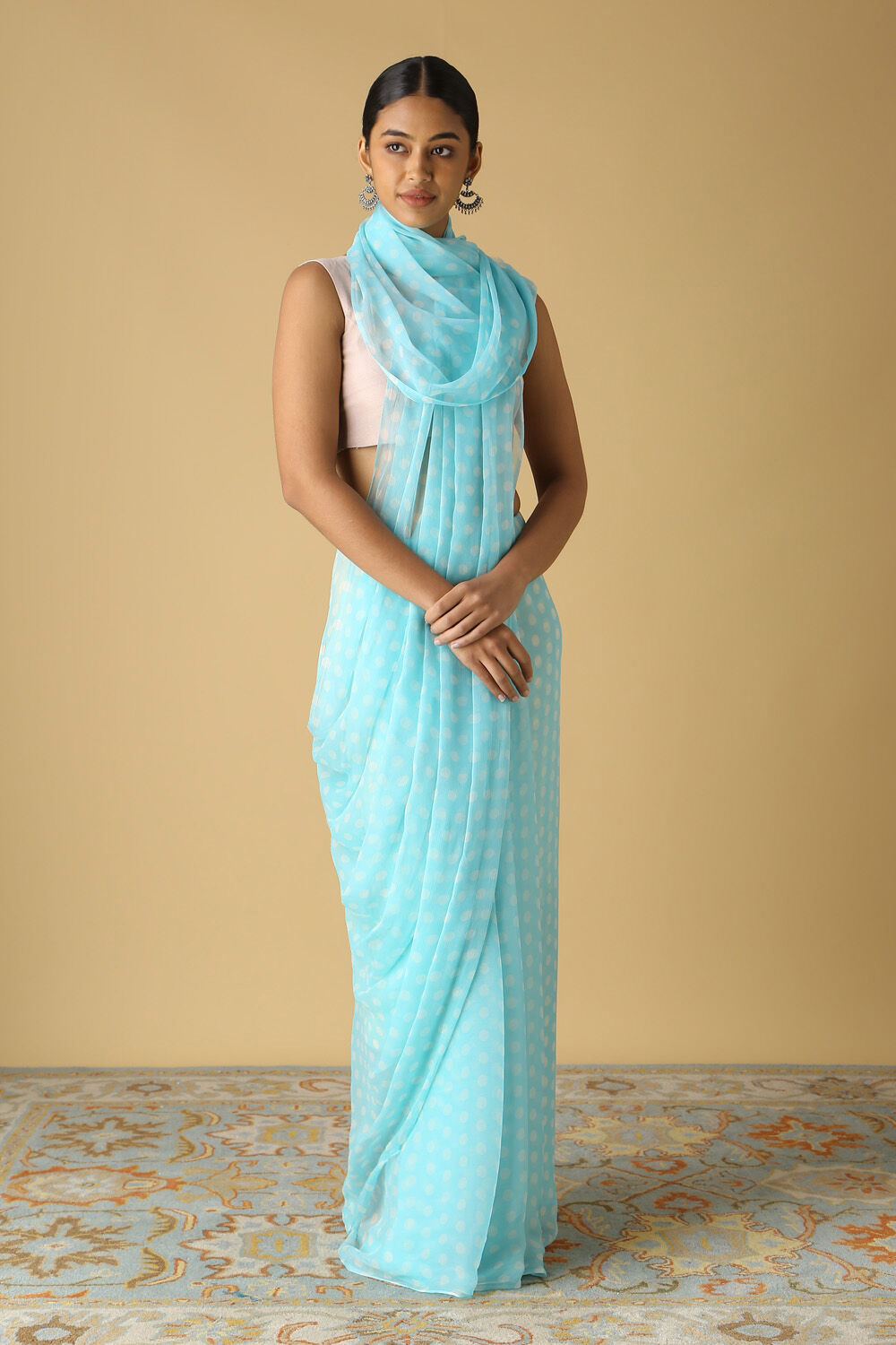 Blue Viscose Chiffon Digital Printed Saree image number null