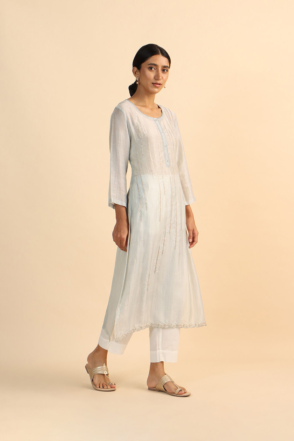 Grey Viscose Embroidered Kurta image number null