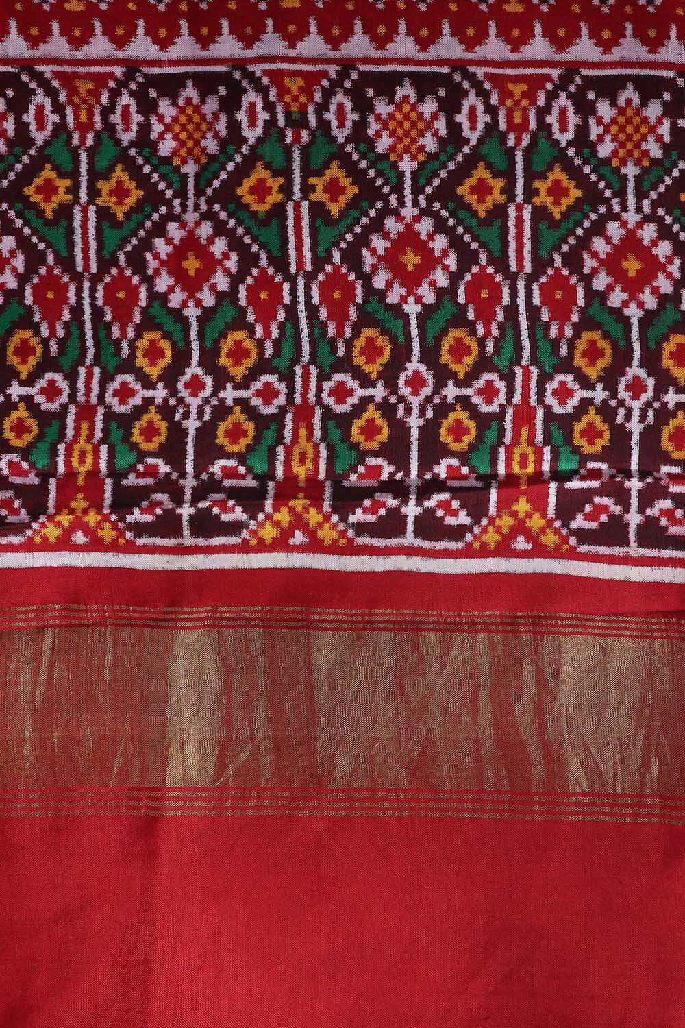Red Pure Silk Patan Patola Jhoomar Bhat Saree image number null