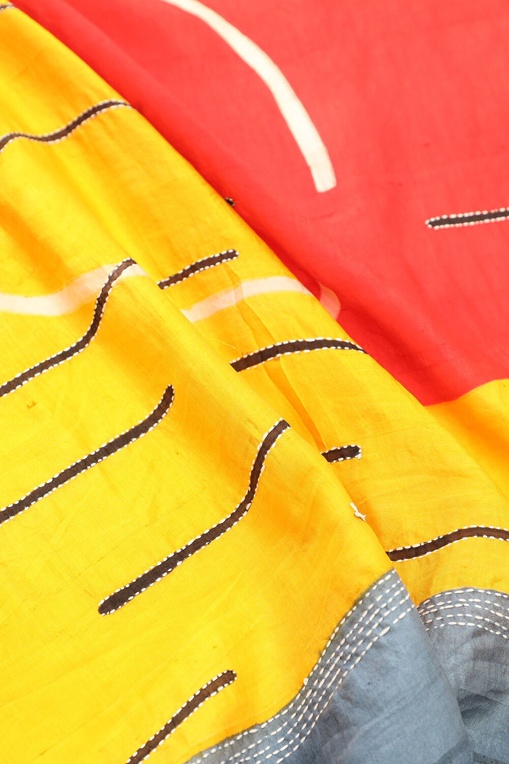 Yellow Murshidabad Pure Silk Hand Painted Saree image number null