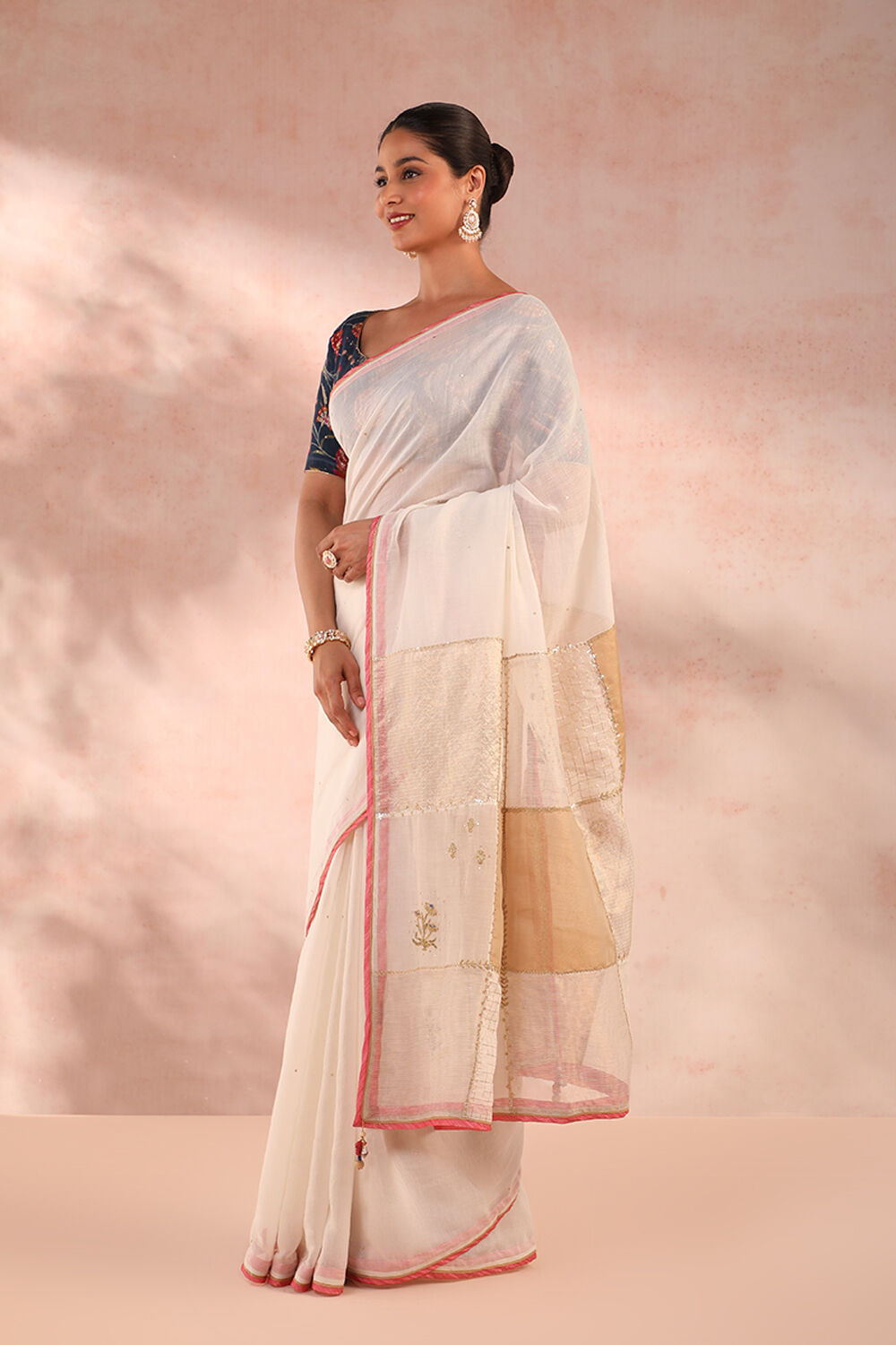 Off White Pure Silk Cotton Embroidery Saree image number null