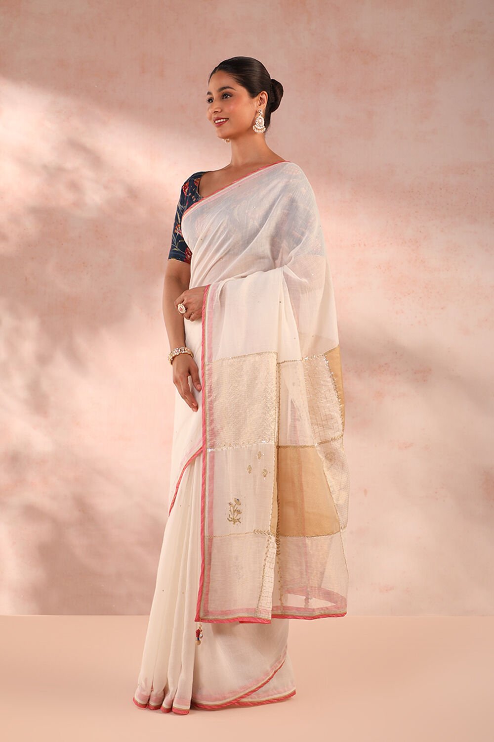Off White Pure Silk Cotton Embroidery Saree image number null
