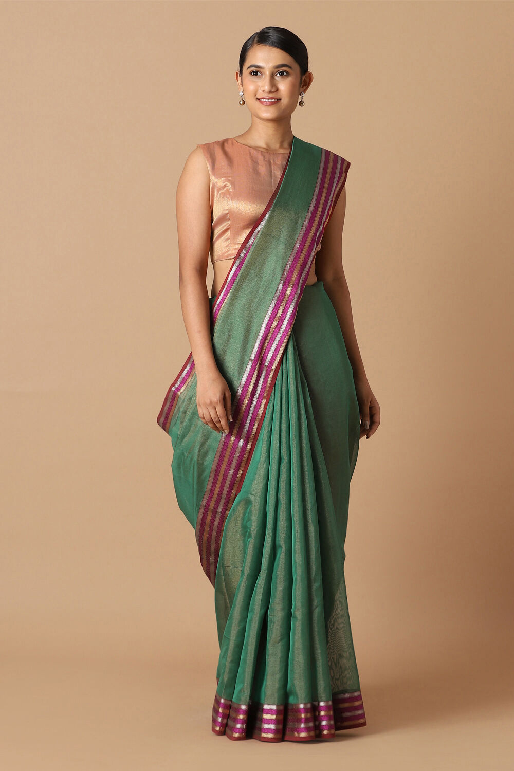Green Pure Cotton Tissue Maheswari Saree image number null
